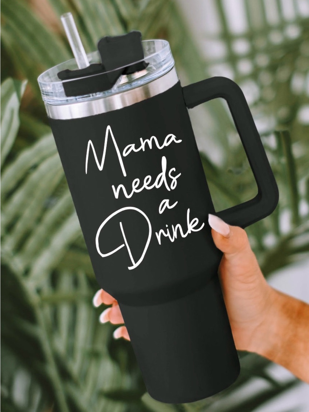 Mama Needs a Drink Black 40 oz Insulated Travel Mug with Handle NWOT